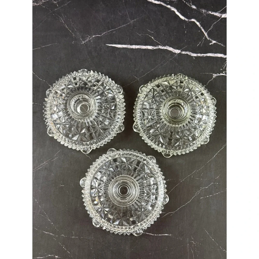 VTG Set of 3 Anchor Hocking Pressed Glass Stars and Bars Candlestick Holders